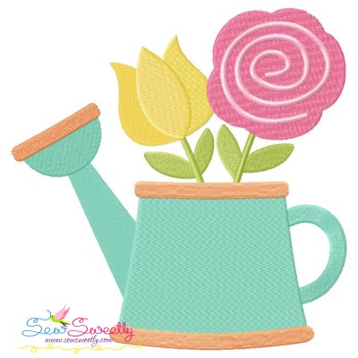 Watering Can Flowers-2 Embroidery Design Pattern-1