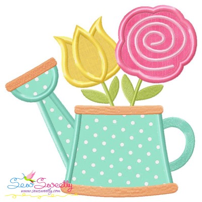 Watering Can Flowers-2 Applique Design Pattern-1