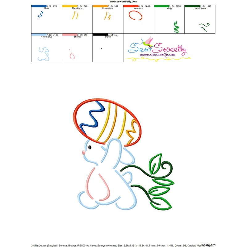 Bunny carrying easter egg02 embroidery design  sew sweetly Bunny carrying easter egg02 embroidery design  sew sweetly