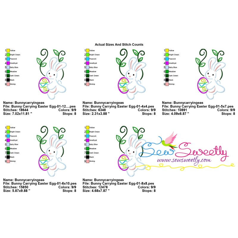 Bunny Carrying Easter Egg-01 Embroidery Design Pattern