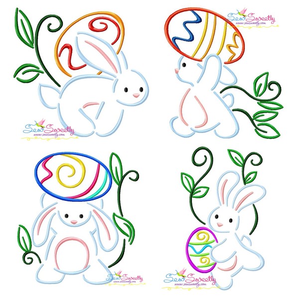 Bunny Carrying Easter Egg Embroidery Design Bundle-1