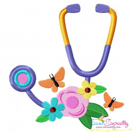 Flowers Stethoscope Medical Embroidery Design Pattern