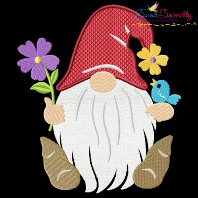Spring Gnome Flowers Embroidery Design Pattern-1