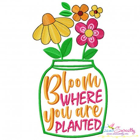 Bloom Where You Are Planted Jar Embroidery Design Pattern-1