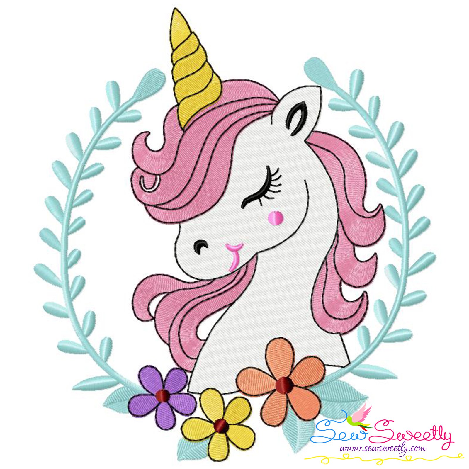 Unicorn Floral Frame Embroidery Design Sew Sweetly