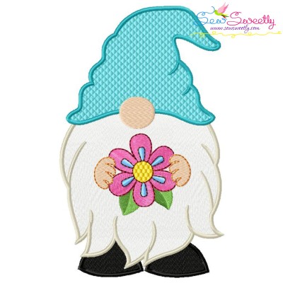 Spring Gnome With Flower Embroidery Design Pattern-1