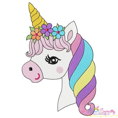 Cute Unicorn Face Floral Embroidery Design Pattern-1