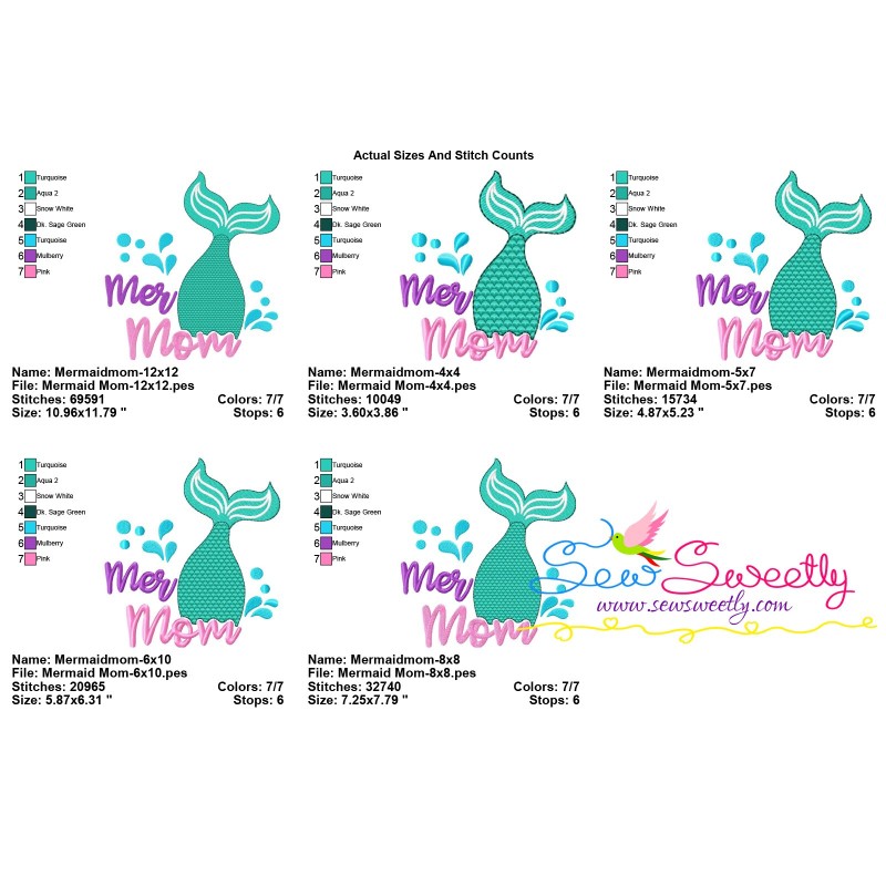 Machine Stitch Mermaid Mom Tail Lettering Machine Embroidery Design