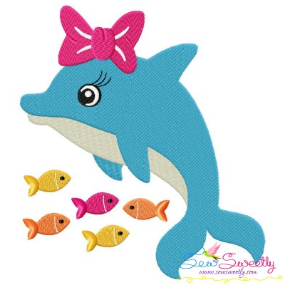 Cute Dolphin Bow Embroidery Design Pattern-1