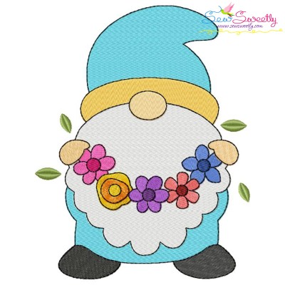 Spring Gnome Flower Wreath Embroidery Design Pattern-1