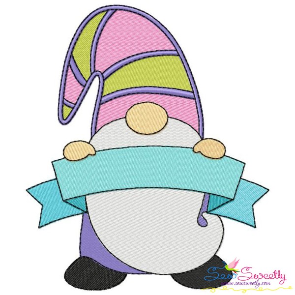 Spring Gnome Ribbon Banner Embroidery Design Pattern-1