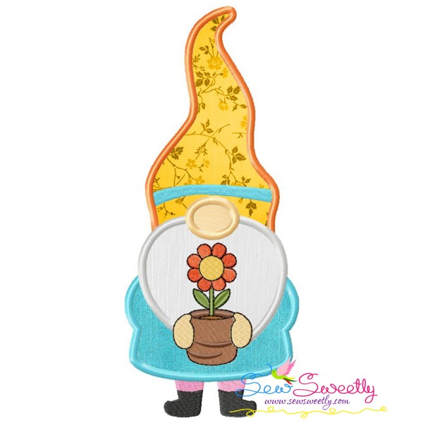 Spring Gnome Flower Pot Applique Design Pattern-1