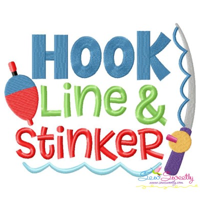 Hook Line And Stinker Fishing Lettering Embroidery Design Pattern-1