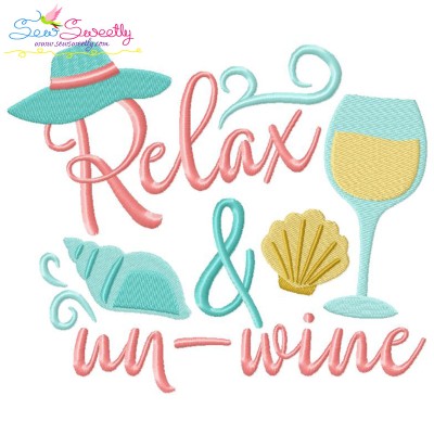 Relax And Un-Wine Beach Lettering Embroidery Design Pattern-1