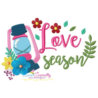 Love Season Floral Lantern Lamp Spring Lettering Embroidery Design Pattern-1