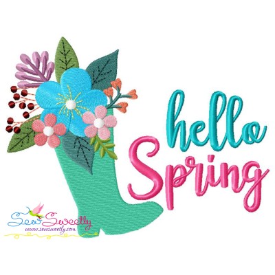 Hello Spring Floral Boot Lettering Embroidery Design Pattern-1