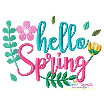 Hello Spring Flowers Lettering Embroidery Design Pattern-1
