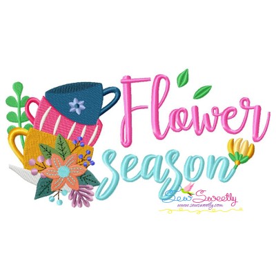 Flower Spring Season Cups Lettering Embroidery Design Pattern-1