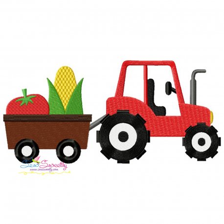 Farm Tractor With Wagon-2 Embroidery Design- 1