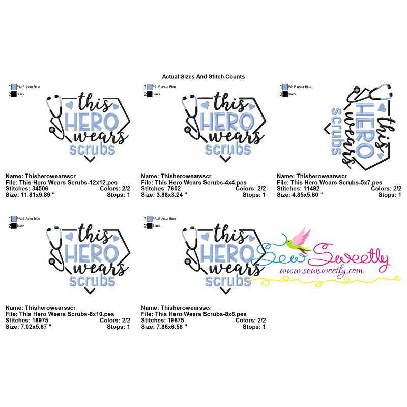 This Hero Wears Scrubs Medical Lettering Embroidery Design Pattern