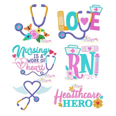 Nursing Medical Lettering Embroidery Design Pattern Bundle-1-1