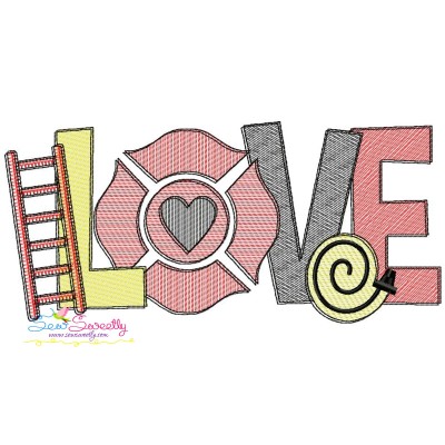 Love Firefighter Sketch Lettering Embroidery Design Pattern-1