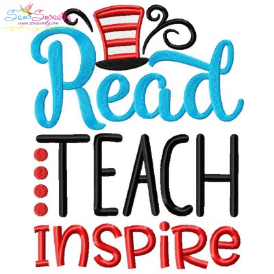 Read Teach Inspire American Theme School Lettering Embroidery Design Pattern-1