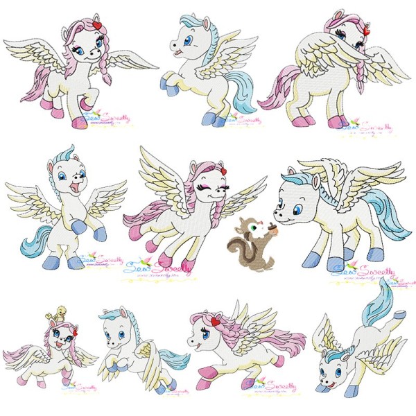 Cute Pegasus Embroidery Design Bundle-1