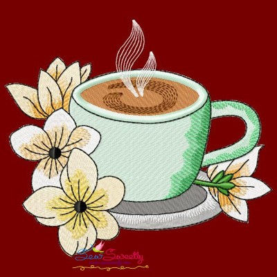 Cup And Flowers-9 Embroidery Design Pattern-1