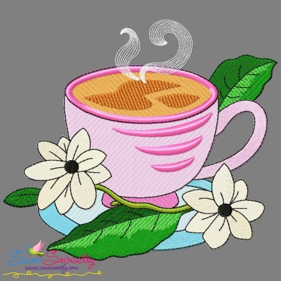 Cup And Flowers-7 Embroidery Design Pattern-1
