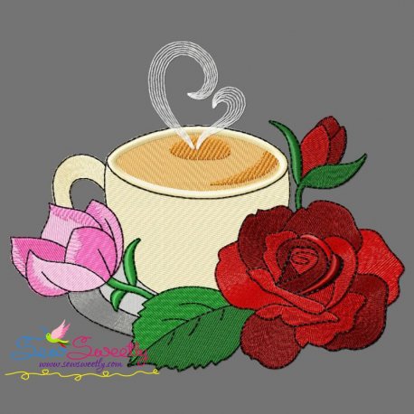 Cup And Flowers-10 Embroidery Design Pattern