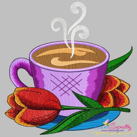 Cup And Flowers-8 Embroidery Design Pattern-1