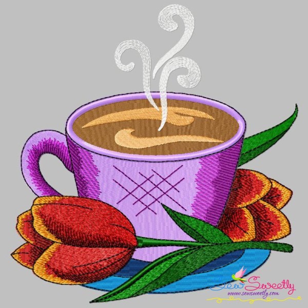 Cup And Flowers-8 Embroidery Design Pattern-1