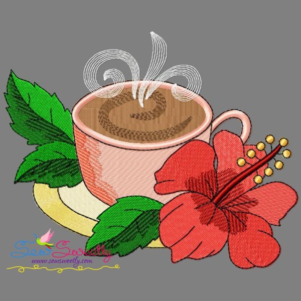 Cup And Flowers-5 Embroidery Design Pattern-1