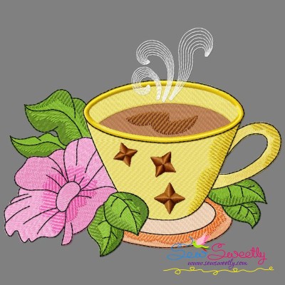 Cup And Flowers-4 Embroidery Design Pattern-1