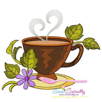 Cup And Flowers-3 Embroidery Design Pattern-1