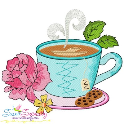 Cup And Flowers-2 Embroidery Design Pattern-1