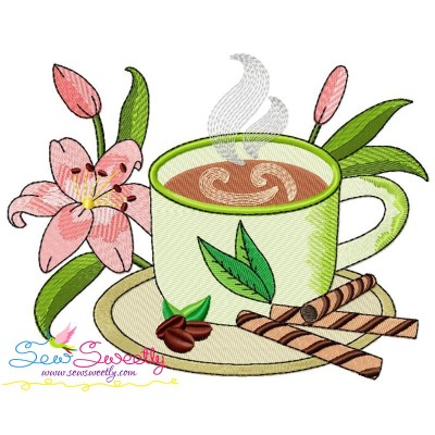 Cup And Flowers-1 Embroidery Design Pattern-1