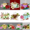 Cup And Flowers Embroidery Design Bundle- 1