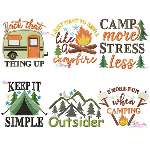 Camping Lettering Embroidery Design Bundle-1